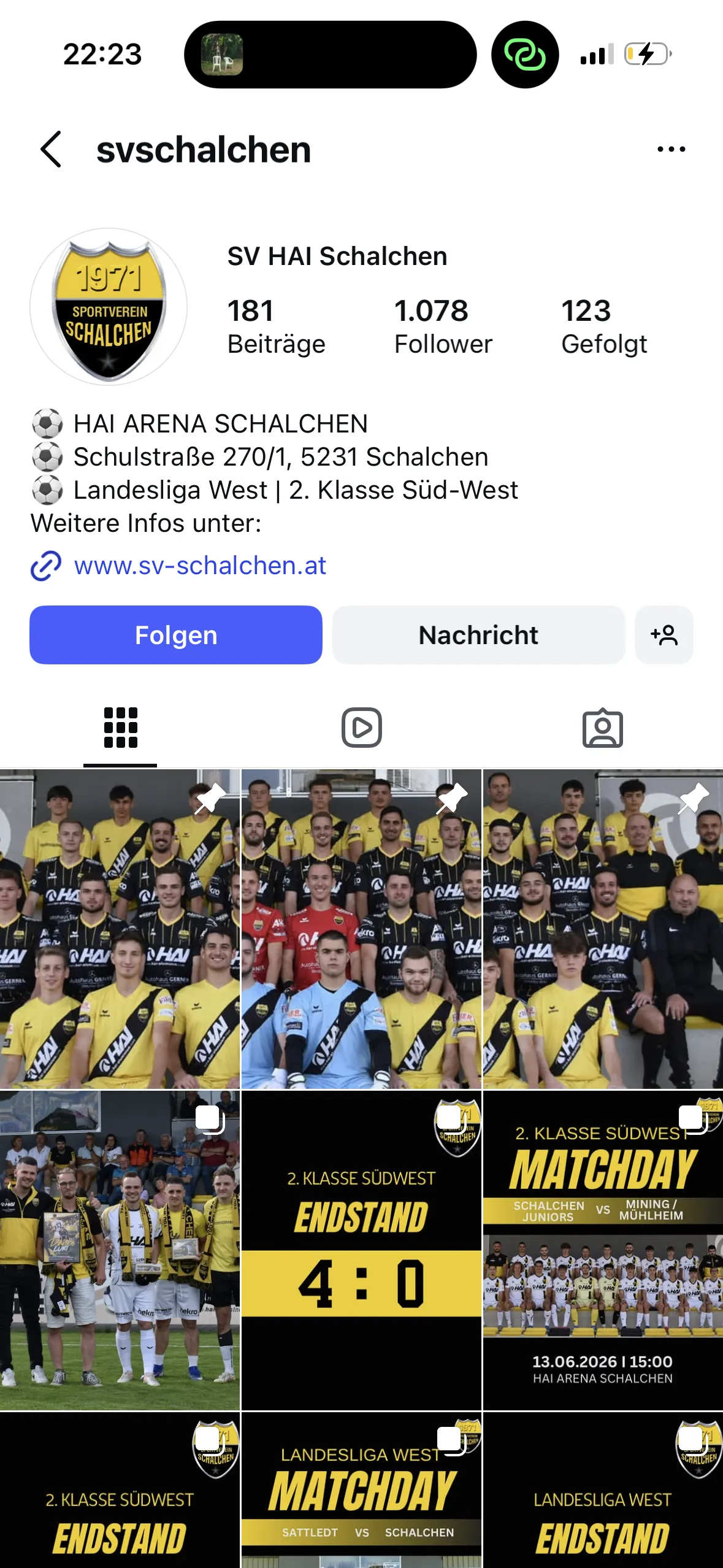 Das Instagram-Profil @svschalchen des SV HAI Schalchen